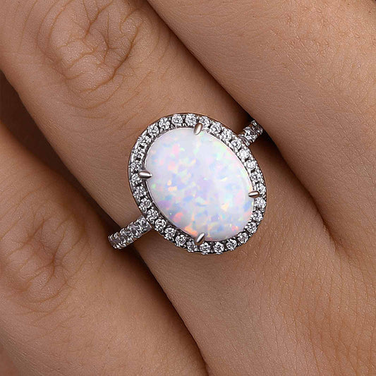 4.25 Carat Oval Opal Diamond Accent Ring