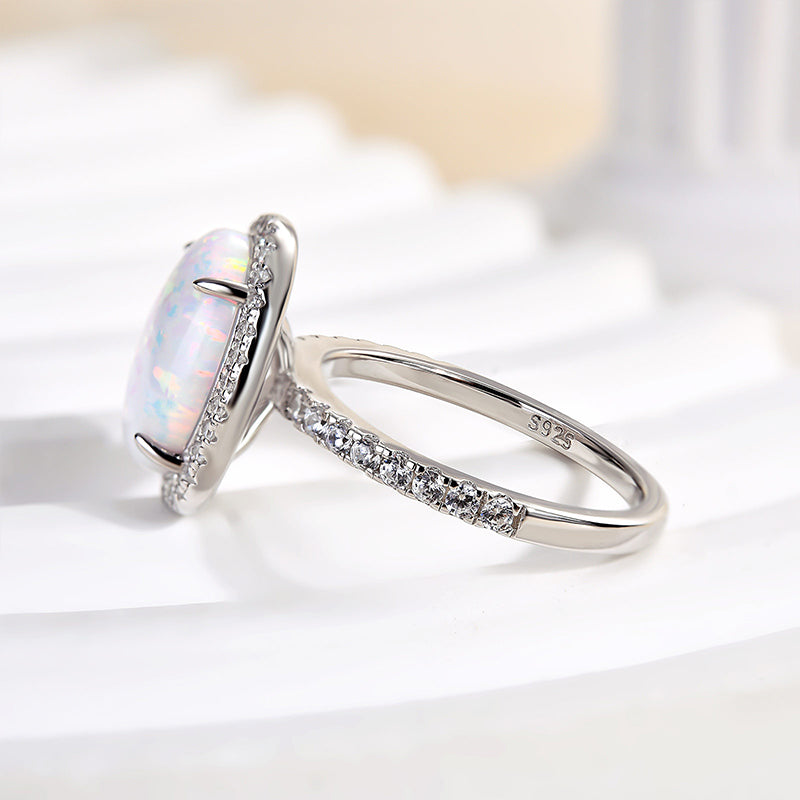 4.25 Carat Oval Opal Diamond Accent Ring