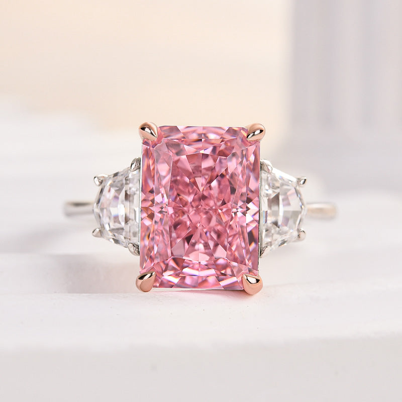 5.0 Carat Pink Radiant Cut Three Stone Ring