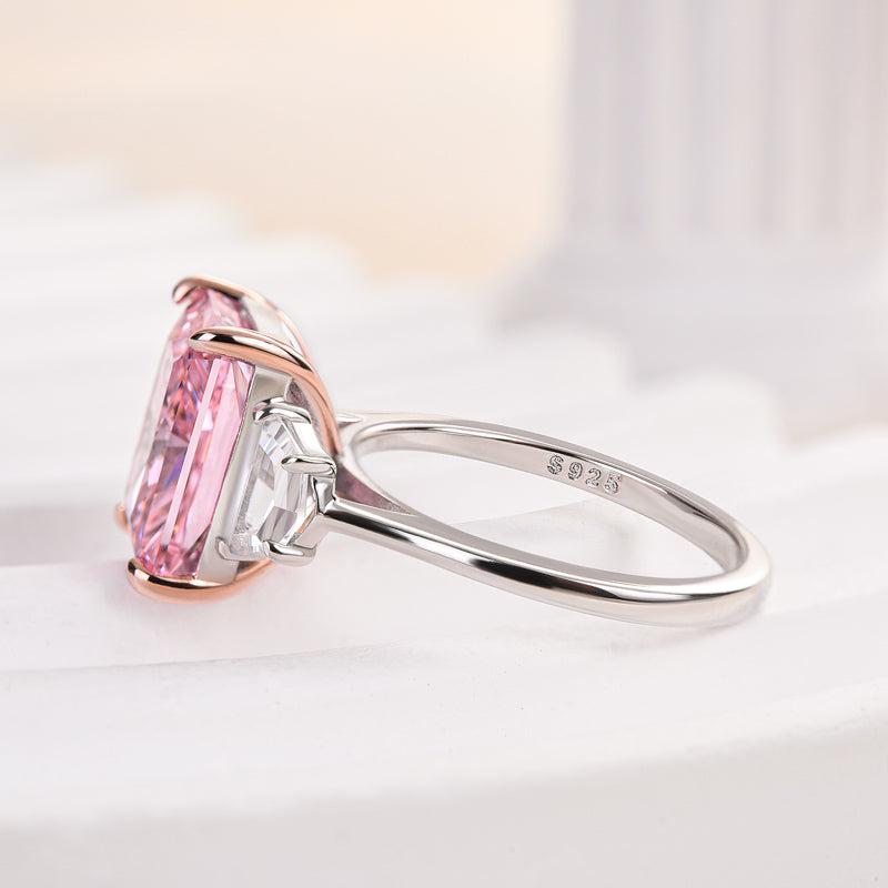 5.0 Carat Pink Radiant Cut Three Stone Ring