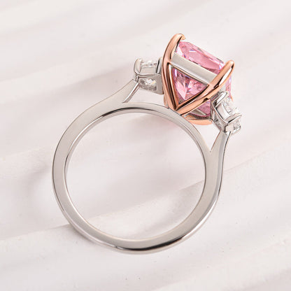 5.0 Carat Pink Radiant Cut Three Stone Ring