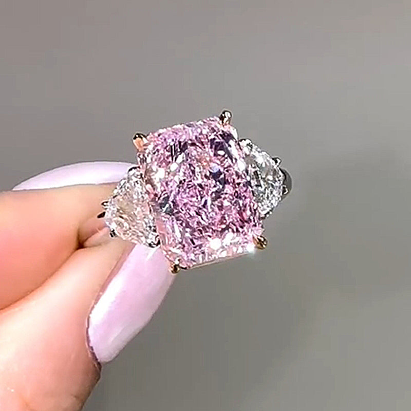 5.0 Carat Pink Radiant Cut Three Stone Ring