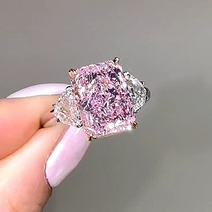 5.0 Carat Pink Radiant Cut Three Stone Ring