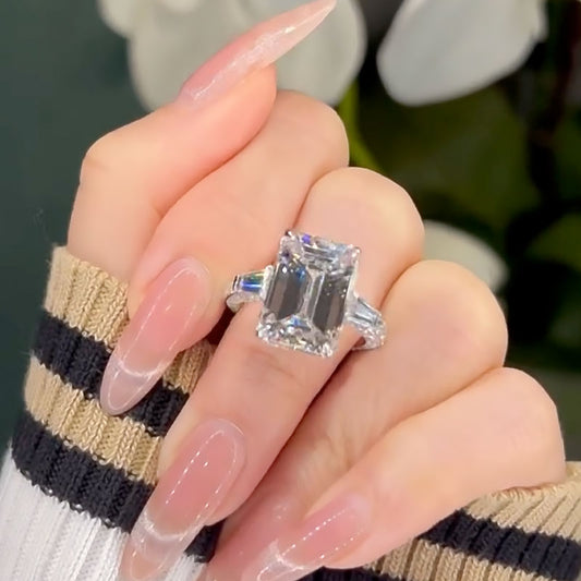 7.5 Carat Emerald Cut Three Stone Diamond Ring