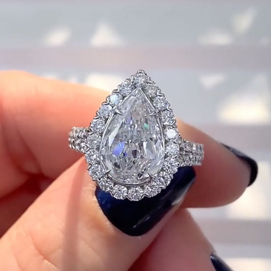 2.5ct Pear Cut Aquamarine Blue Engagement Ring in 925 Silver