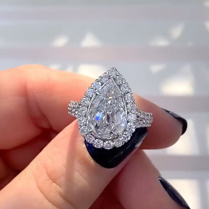 2.5ct Pear Cut Aquamarine Blue Engagement Ring in 925 Silver