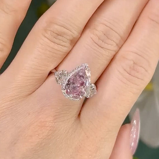 4 Carat Pear Cut Pink Sapphire Three Stone Ring