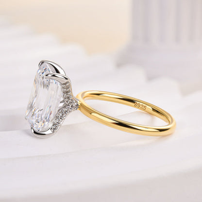 5Ct Emerald Cut Two-Tone Ring 925 Silver White/Yellow Gold