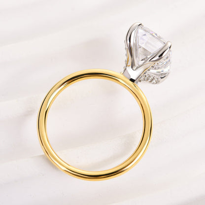 5Ct Emerald Cut Two-Tone Ring 925 Silver White/Yellow Gold
