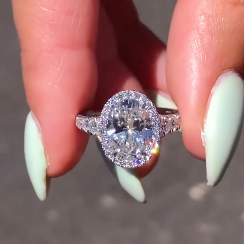 3.0ct Oval Cut Vintage Halo Ring in Sterling Silver