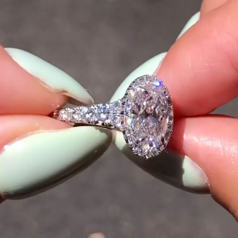 3.0ct Oval Cut Vintage Halo Ring in Sterling Silver