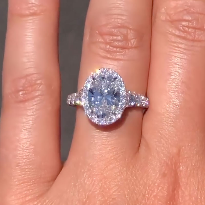 3.0ct Oval Cut Vintage Halo Ring in Sterling Silver