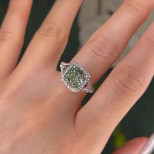 Vintage Green Cushion Cut Engagement Ring Sterling Silver