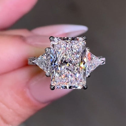 5Ct Radiant Cut Three Stone Engagement Ring 925 Silver White Gold
