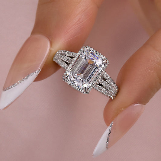 2.75Ct Emerald Cut Simulated Diamond Ring White Gold Plated