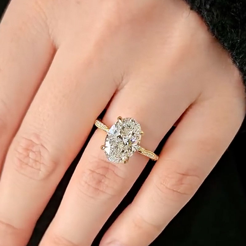 4 Carat Oval Cut Engagement Ring Yellow Gold Plated