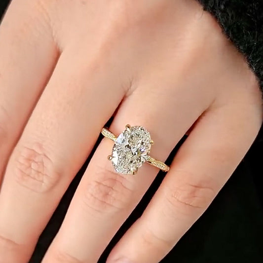 4 Carat Oval Cut Engagement Ring Yellow Gold Plated