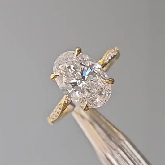 4 Carat Oval Cut Engagement Ring Yellow Gold Plated