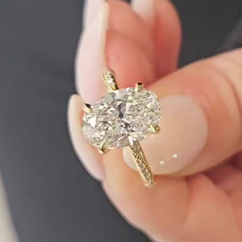 4 Carat Oval Cut Engagement Ring Yellow Gold Plated