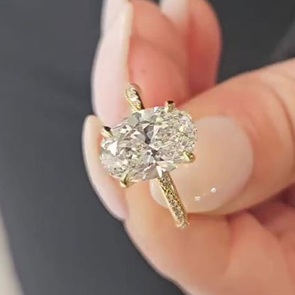 4 Carat Oval Cut Engagement Ring Yellow Gold Plated