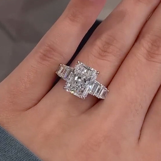 Luxury 7 Carat Radiant Cut Engagement Ring Sterling Silver