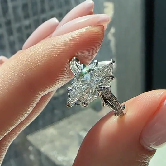3.0ct Marquise Cut Twist Engagement Ring in Sterling Silver