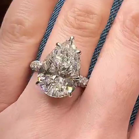 8.0ct Pear Cut Engagement Ring in Sterling Silver