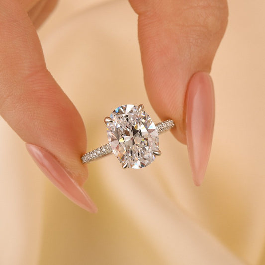 4.25Ct Oval Cut Hidden Halo Ring 925 Silver White Gold
