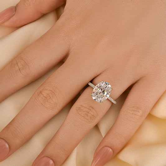 4.25Ct Oval Cut Hidden Halo Ring 925 Silver White Gold