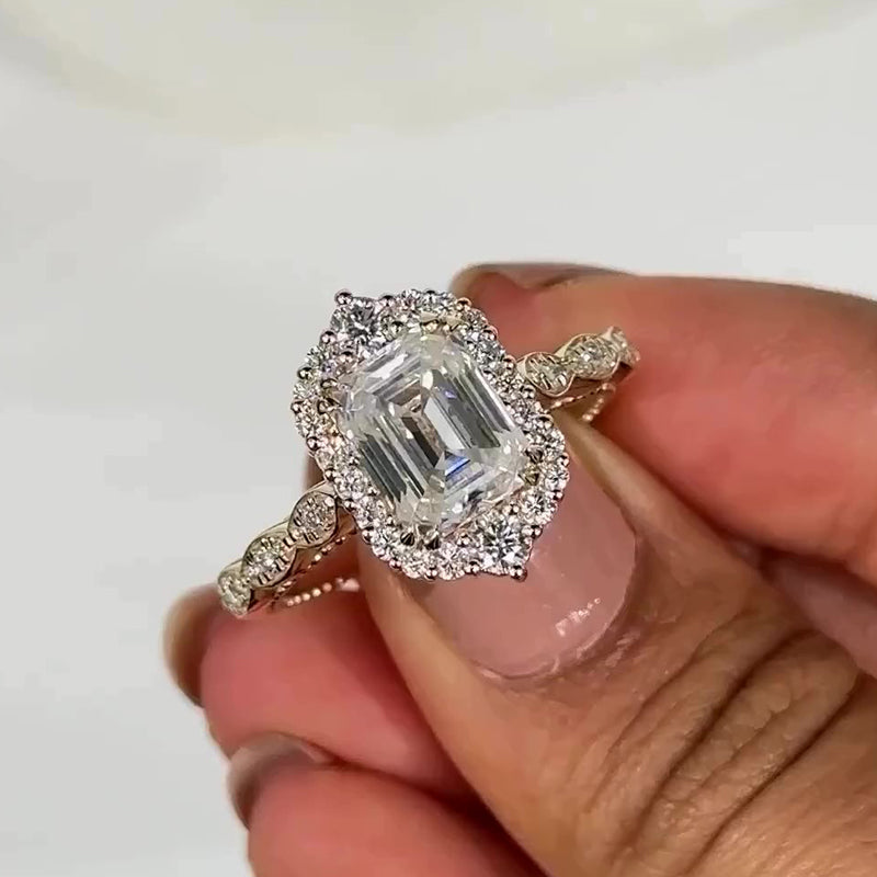 2.5Ct Emerald Cut White Sapphire Ring  White Gold Plated