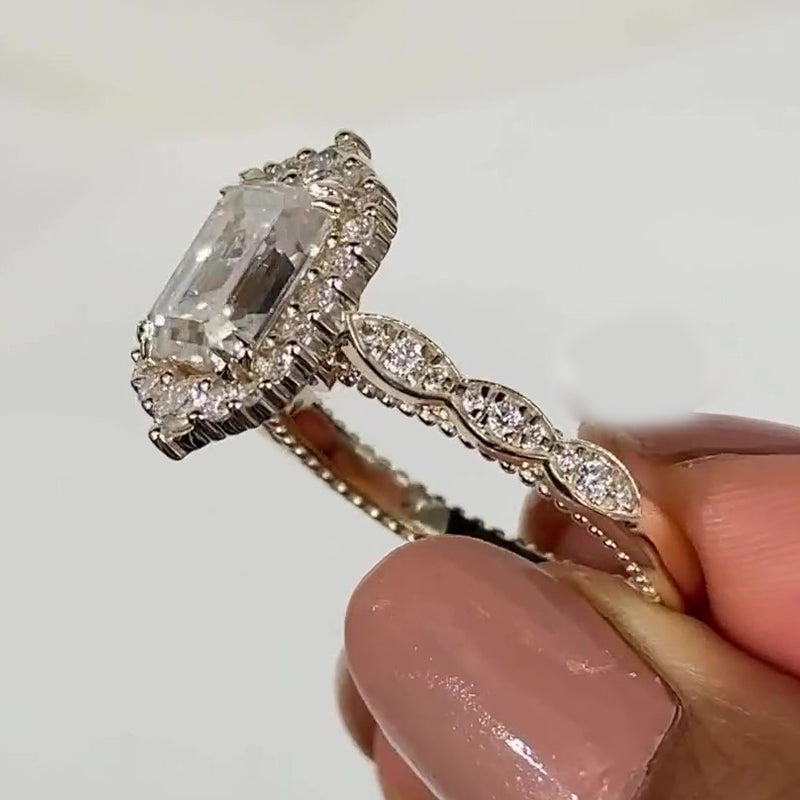 2.5Ct Emerald Cut White Sapphire Ring  White Gold Plated