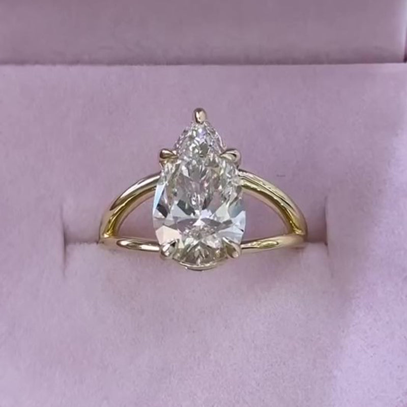 925 Sterling Silver 18K Yellow Gold Plated 5ct Pear Cut Diamond Ring