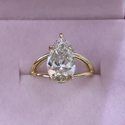 925 Sterling Silver 18K Yellow Gold Plated 5ct Pear Cut Diamond Ring