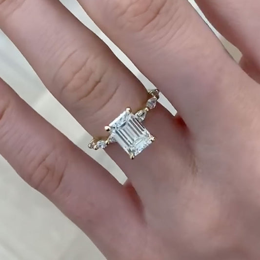 2.5Ct Emerald Cut Simulated Diamond Ring Yellow Gold Plated