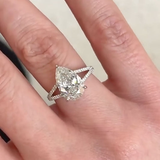 4Ct Pear Cut Diamond Ring 925 Silver White Gold