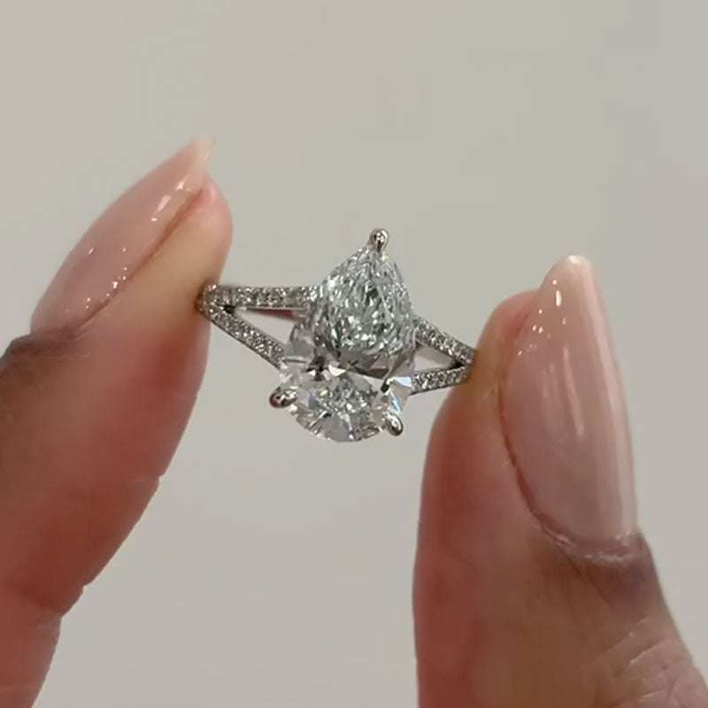 4Ct Pear Cut Diamond Ring 925 Silver White Gold