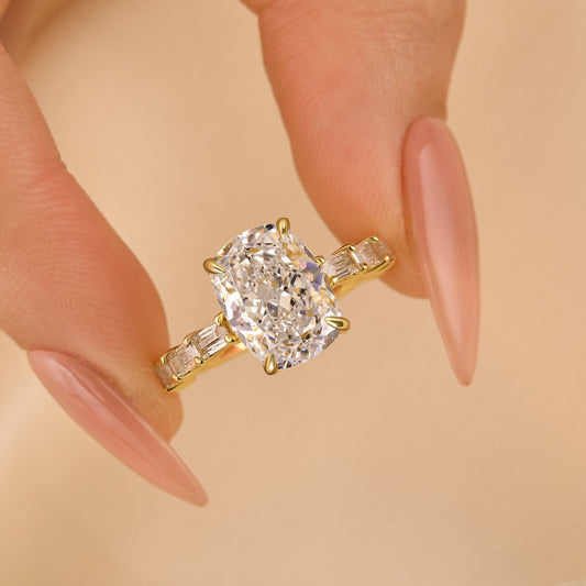 4Ct Cushion Cut Diamond Ring 925 Silver Yellow Gold