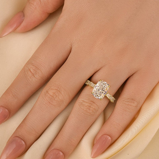4Ct Cushion Cut Diamond Ring 925 Silver Yellow Gold