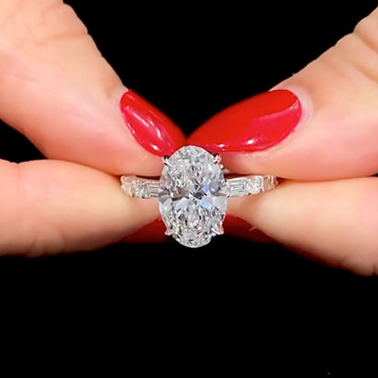 4.0Ct Oval Cut Simulated Diamond Ring - 18K White Gold Plated