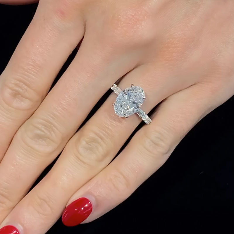 4.0Ct Oval Cut Simulated Diamond Ring - 18K White Gold Plated