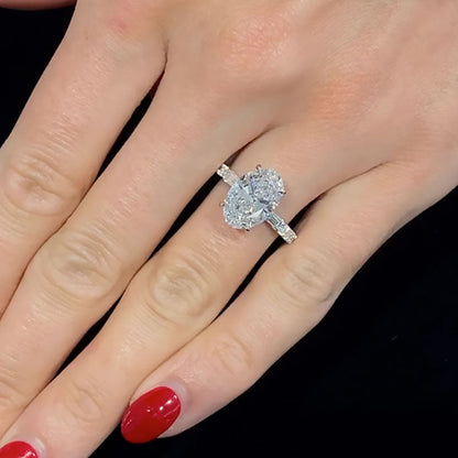 4.0Ct Oval Cut Simulated Diamond Ring - 18K White Gold Plated
