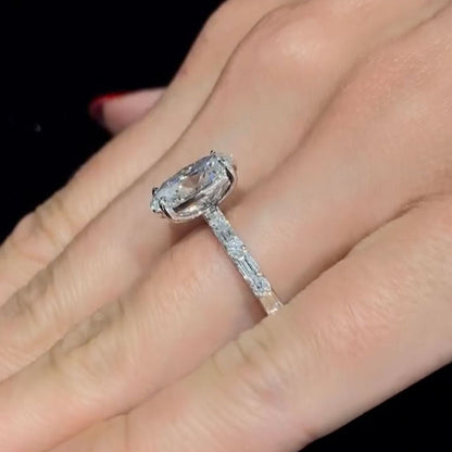 4.0Ct Oval Cut Simulated Diamond Ring - 18K White Gold Plated