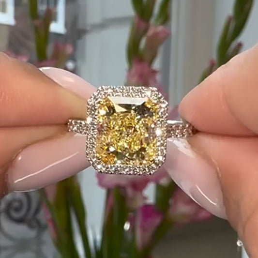 5.0ct Radiant Cut Yellow Sapphire Halo Ring