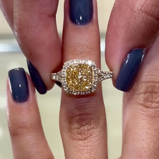 35CT Cushion Cut Yellow Sapphire Ring 925 Silver 18K Gold