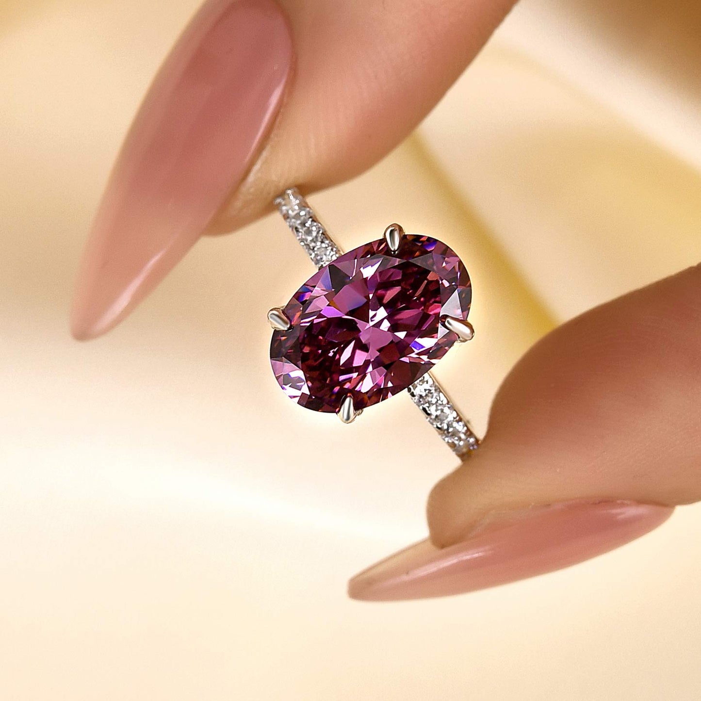4.0ct Purple Oval Cut Diamond Engagement Ring
