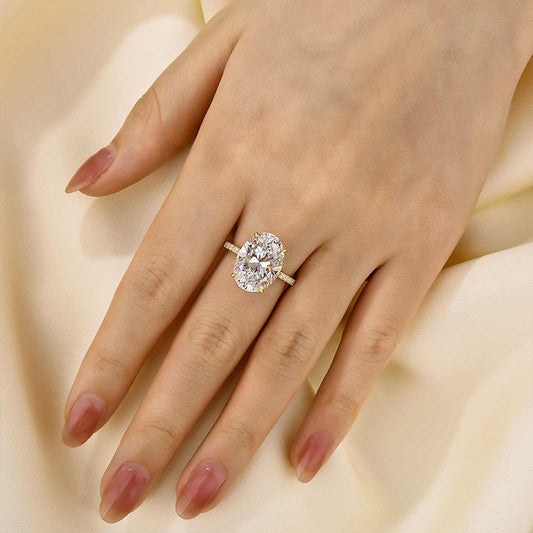 6Ct Oval Cut Diamond Ring with Hidden Halo 925 Silver