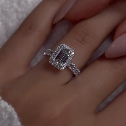 2.5Ct Emerald Cut Halo Ring 925 Silver White Gold