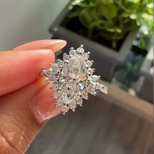 925 Sterling Silver 18K White Gold Plated 3 Carat Marquise Cut Travel Ring