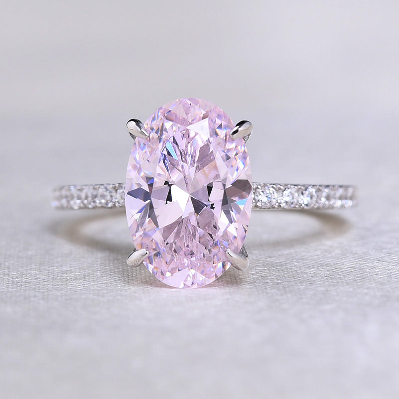 Elegant 925 Silver Jewelry Set with Oval Pink Sapphire & Simulated Diamonds
