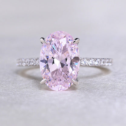 Elegant 925 Silver Jewelry Set with Oval Pink Sapphire & Simulated Diamonds